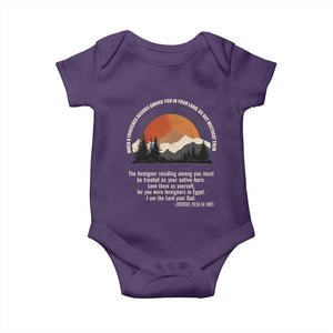 When A Foreigner Resides Among You In Your Land Do Not Mistreat Them Baby Onesie Leviticus Bible Verse TS11 Purple Print Your Wear