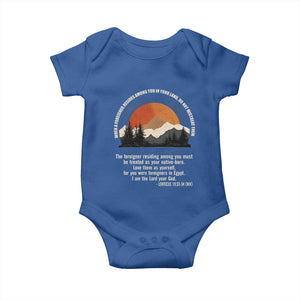 When A Foreigner Resides Among You In Your Land Do Not Mistreat Them Baby Onesie Leviticus Bible Verse TS11 Royal Blue Print Your Wear
