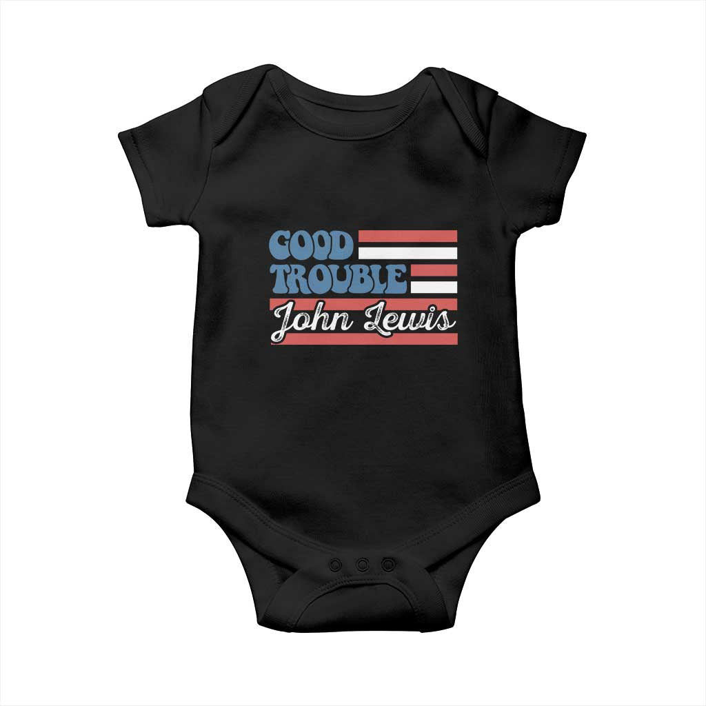 Funny John Lewis Good Trouble Baby Onesie Vintage American Flag TS11 Black Print Your Wear