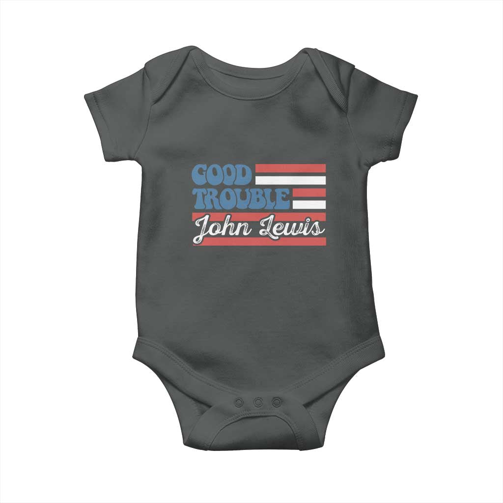 Funny John Lewis Good Trouble Baby Onesie Vintage American Flag TS11 Dark Heather Print Your Wear