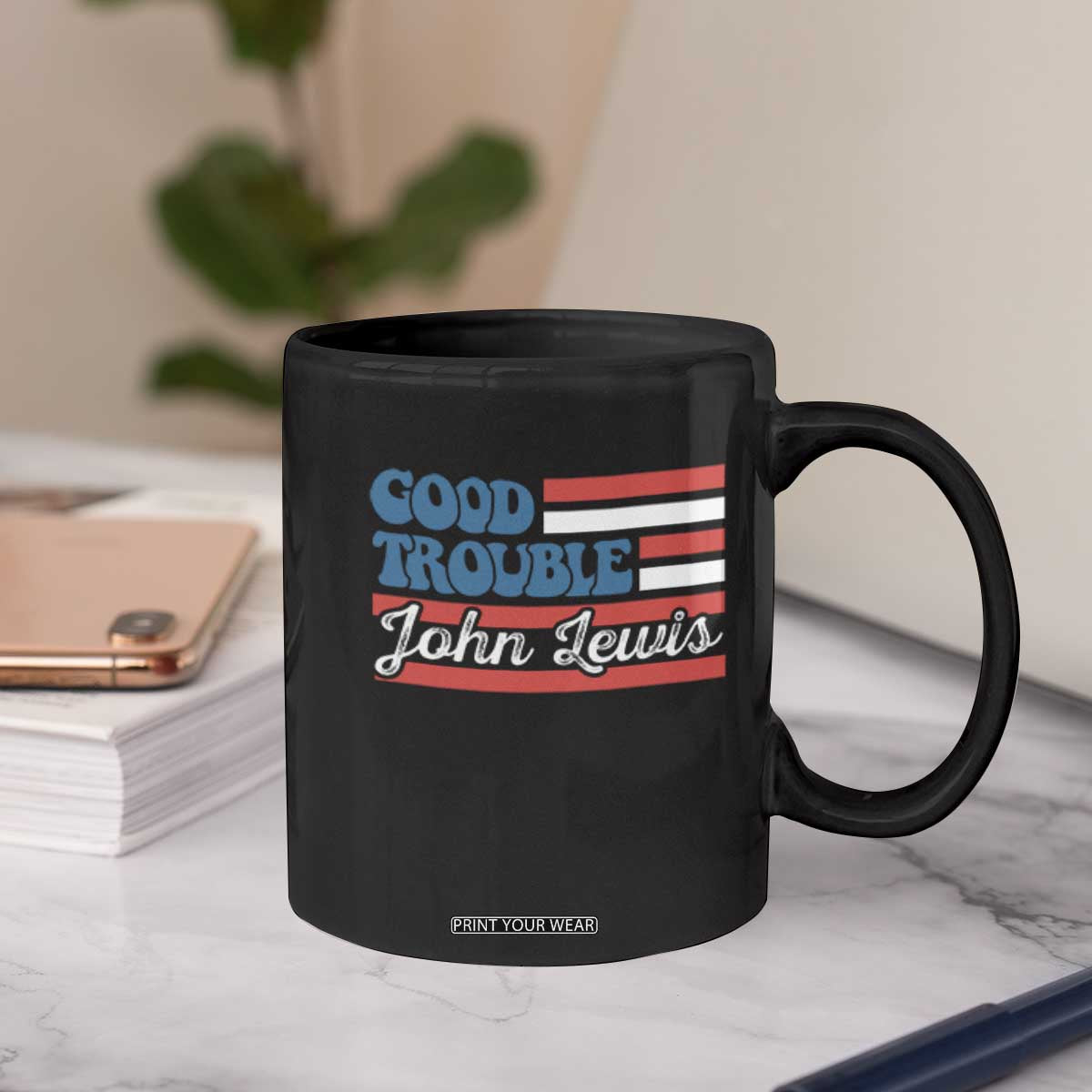 Funny John Lewis Good Trouble Coffee Mug Vintage American Flag TS11 Print Your Wear