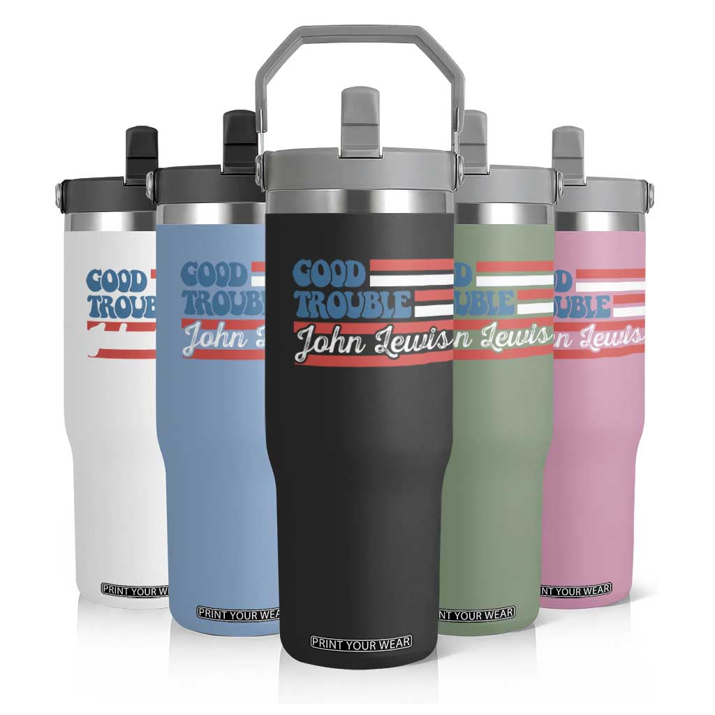 Funny John Lewis Good Trouble Flip Straw Tumbler Vintage American Flag TS11 Print Your Wear
