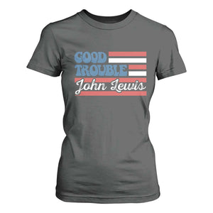 Funny John Lewis Good Trouble T Shirt For Women Vintage American Flag TS11 Dark Heather Print Your Wear