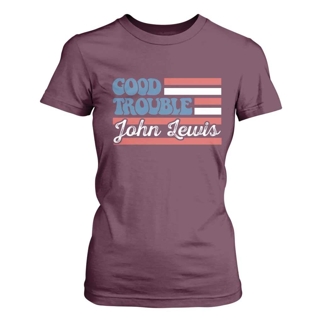 Funny John Lewis Good Trouble T Shirt For Women Vintage American Flag TS11 Maroon Print Your Wear