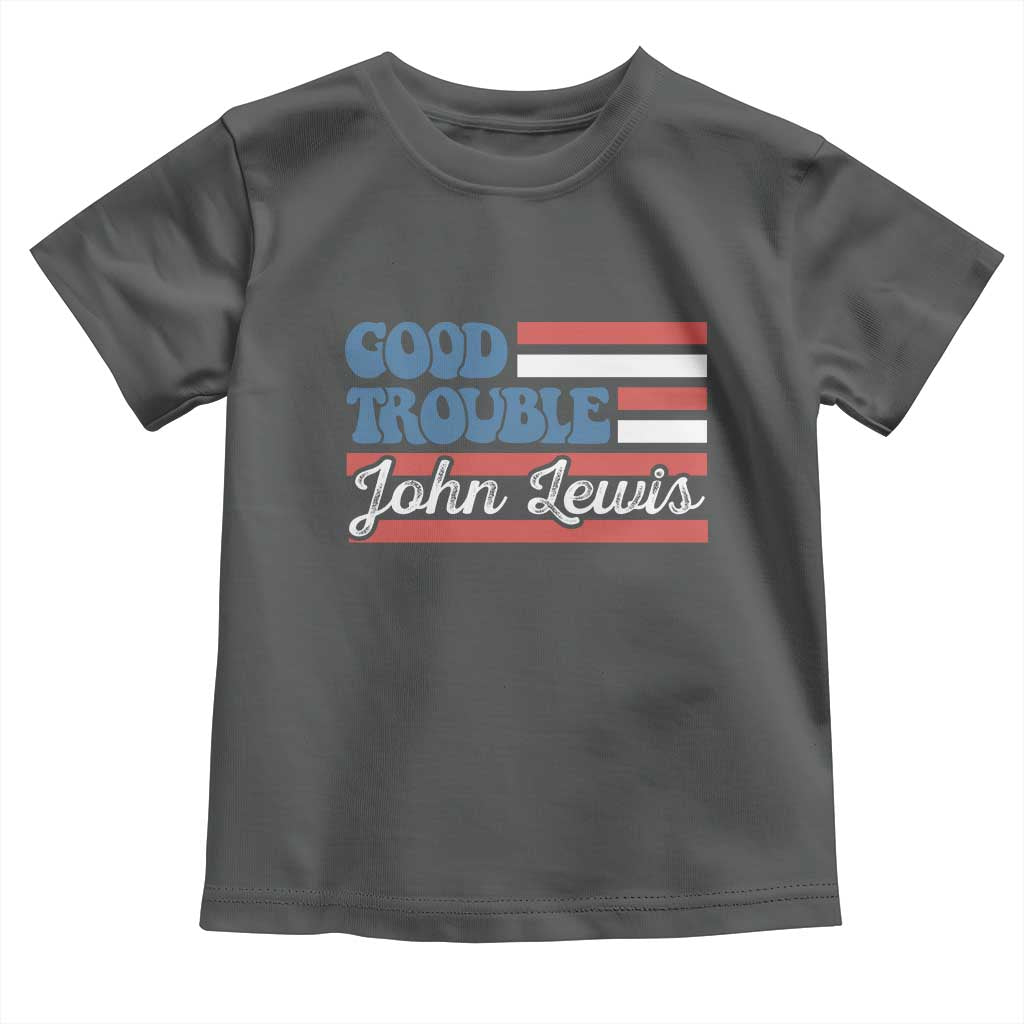 Funny John Lewis Good Trouble Toddler T Shirt Vintage American Flag TS11 Dark Heather Print Your Wear