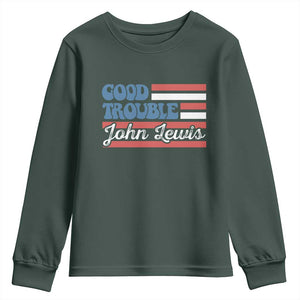 Funny John Lewis Good Trouble Youth Sweatshirt Vintage American Flag TS11 Dark Forest Green Print Your Wear