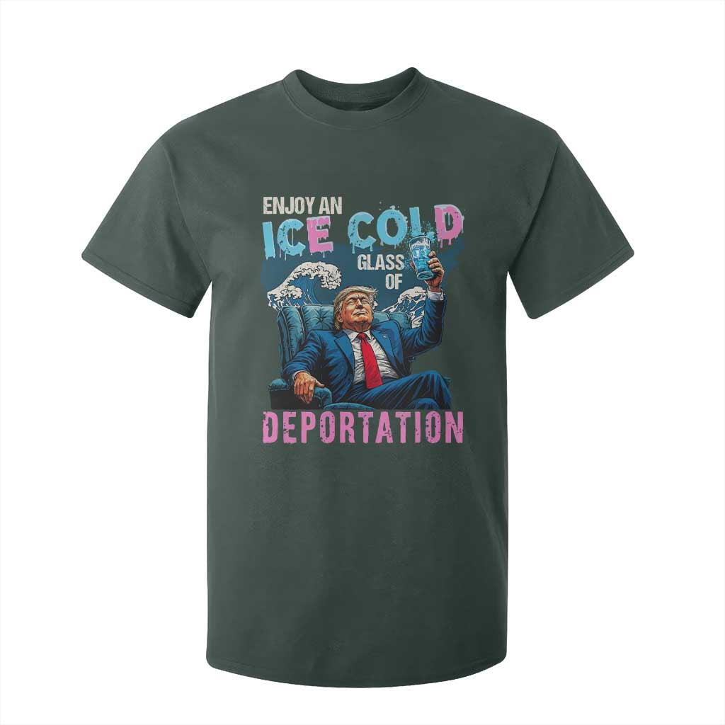 Funny Enjoy An Ice Cold Glass Of Deportation T Shirt For Kid American Flag TS11 Dark Forest Green Print Your Wear