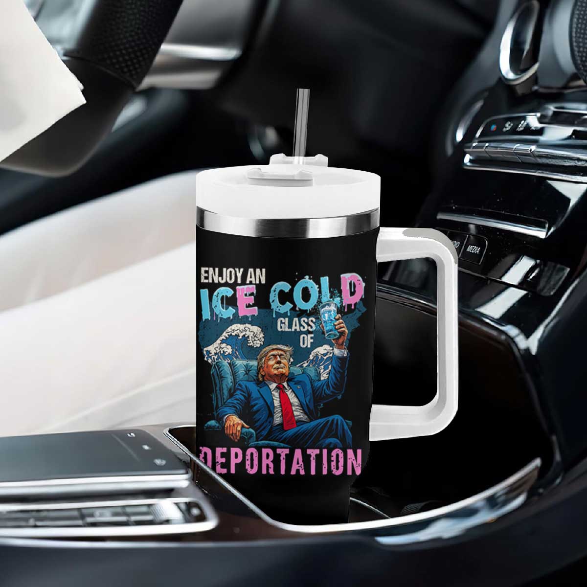Funny Enjoy An Ice Cold Glass Of Deportation Tumbler With Handle American Flag TS11 Print Your Wear