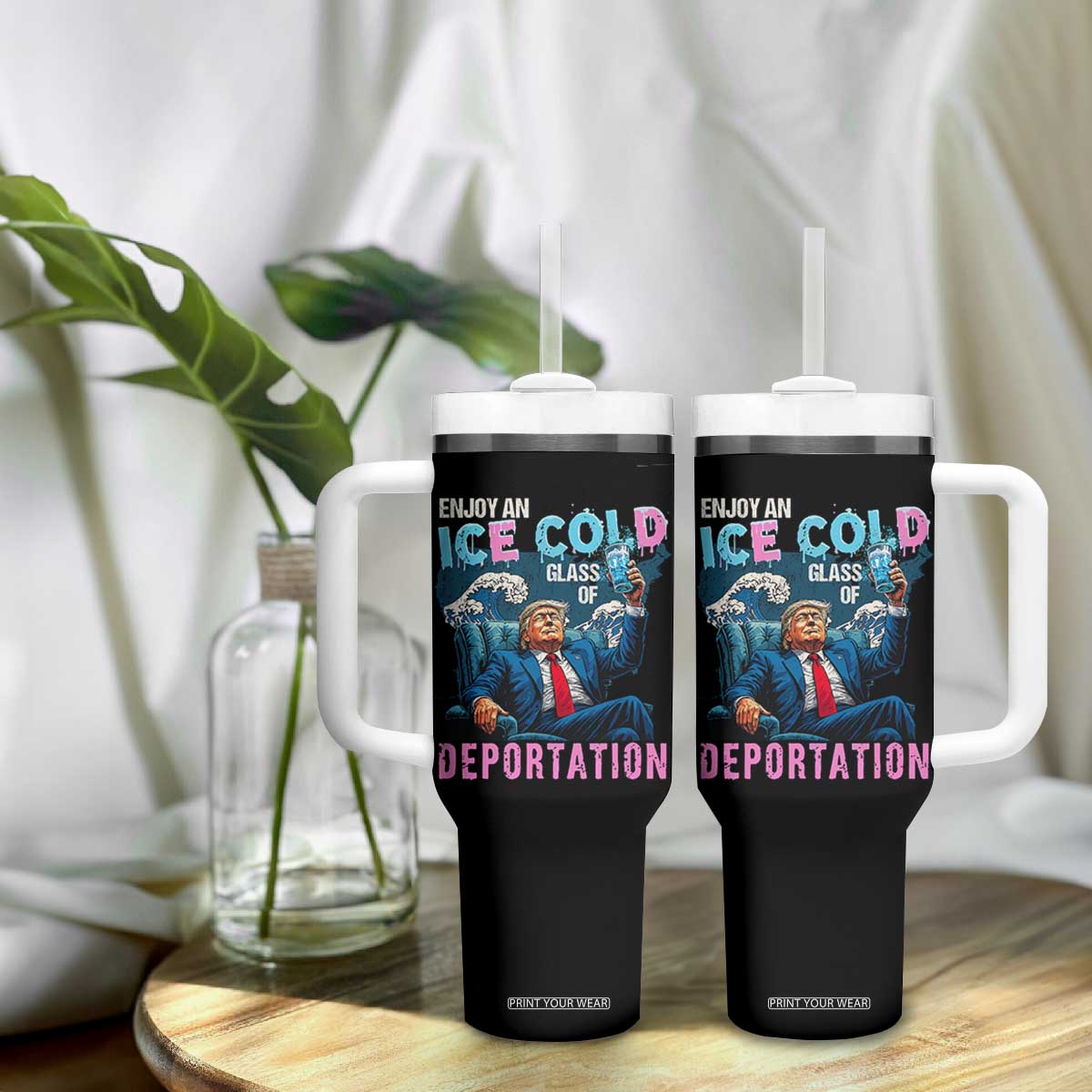 Funny Enjoy An Ice Cold Glass Of Deportation Tumbler With Handle American Flag TS11 Print Your Wear