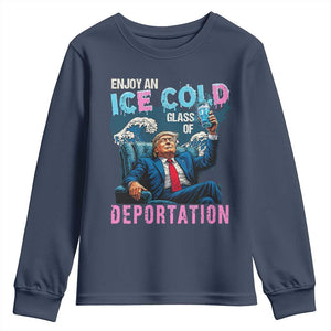 Funny Enjoy An Ice Cold Glass Of Deportation Youth Sweatshirt American Flag TS11 Navy Print Your Wear