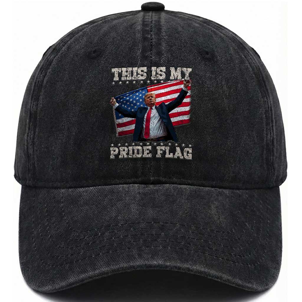 Funny Patriot Trump This Is My Pride Flag Washed Cotton Baseball Cap 4th Of July American Flag TS11 Washed Cap Universal Fit Black Print Your Wear