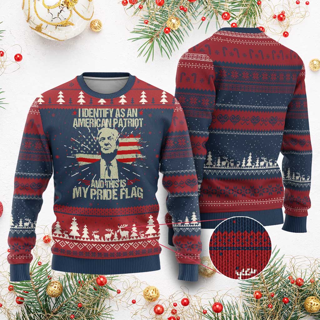 Funny Patriot Trump 4th Of July Knit Sweatshirt I Identify As An American Patriot And This Is My Pride Flag TS11 Burgundy Print Your Wear