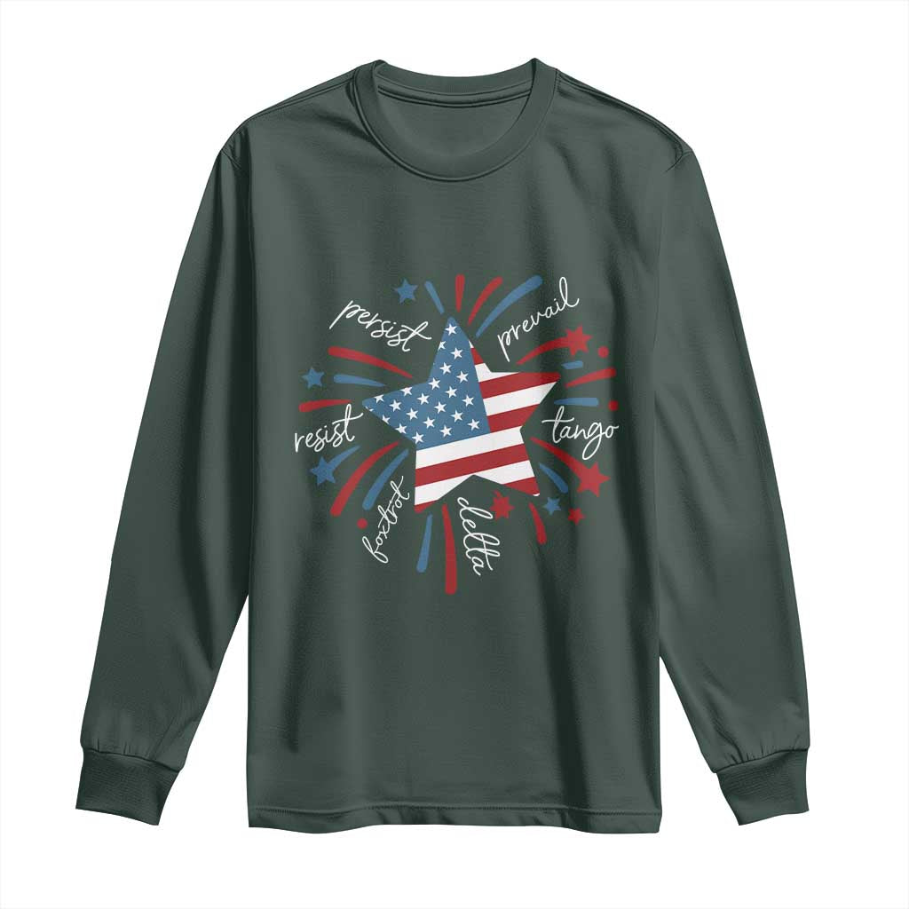Funny 4th of July Fireworks Foxtrot Delta Tango Long Sleeve Shirt TS11 Dark Forest Green Print Your Wear