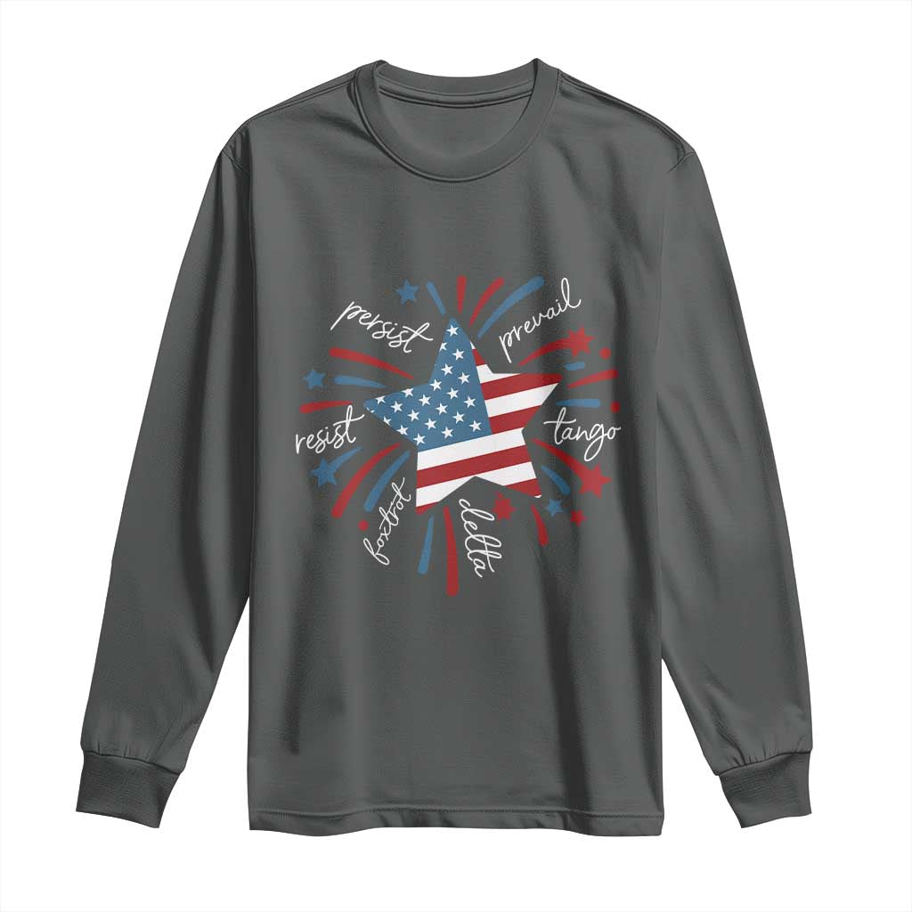 Funny 4th of July Fireworks Foxtrot Delta Tango Long Sleeve Shirt TS11 Dark Heather Print Your Wear