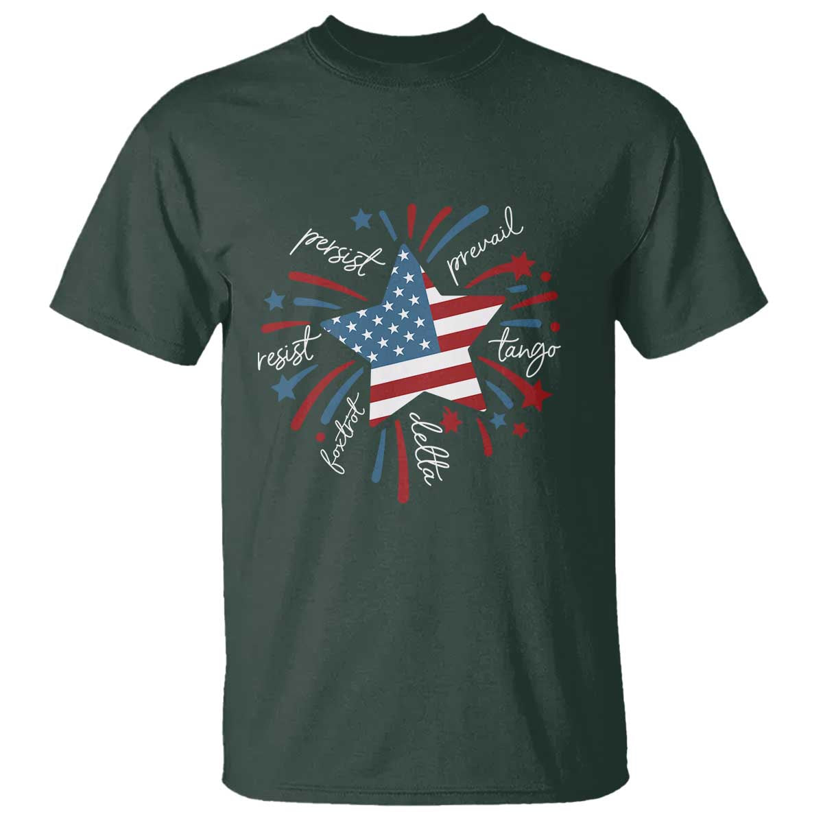 Funny 4th of July Fireworks Foxtrot Delta Tango T Shirt TS11 Dark Forest Green Print Your Wear