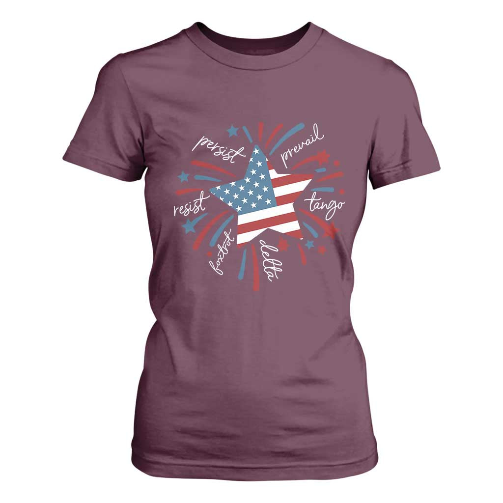 Funny 4th of July Fireworks Foxtrot Delta Tango T Shirt For Women TS11 Maroon Print Your Wear