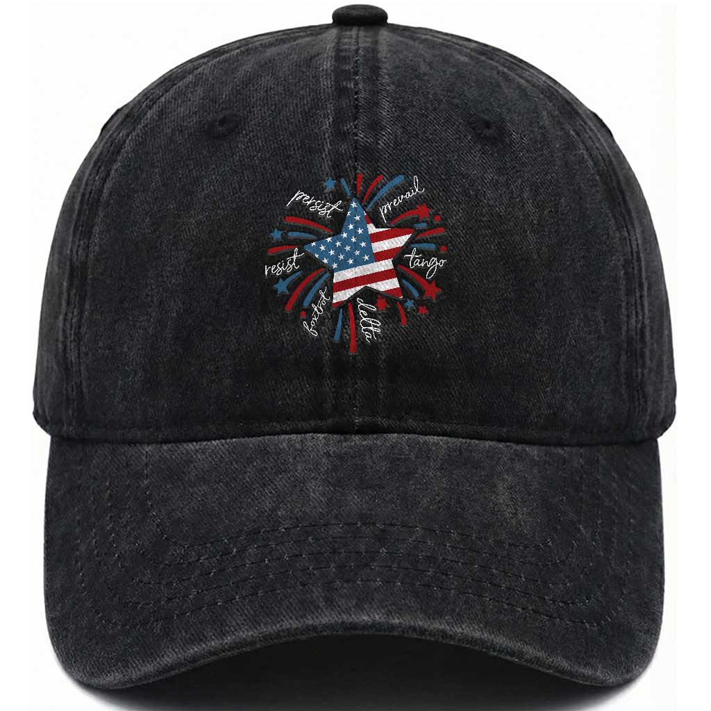 Funny 4th of July Fireworks Foxtrot Delta Tango Washed Cotton Baseball Cap TS11 Washed Cap Universal Fit Black Print Your Wear