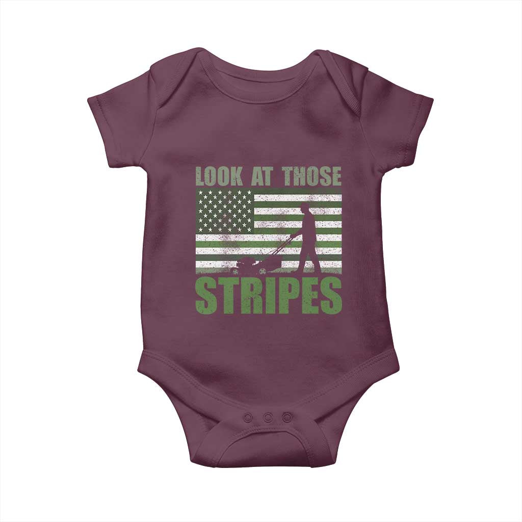 Funny Gardening Lawn Mower Baby Onesie Look At Those Stripes American Flag TS11 Maroon Print Your Wear