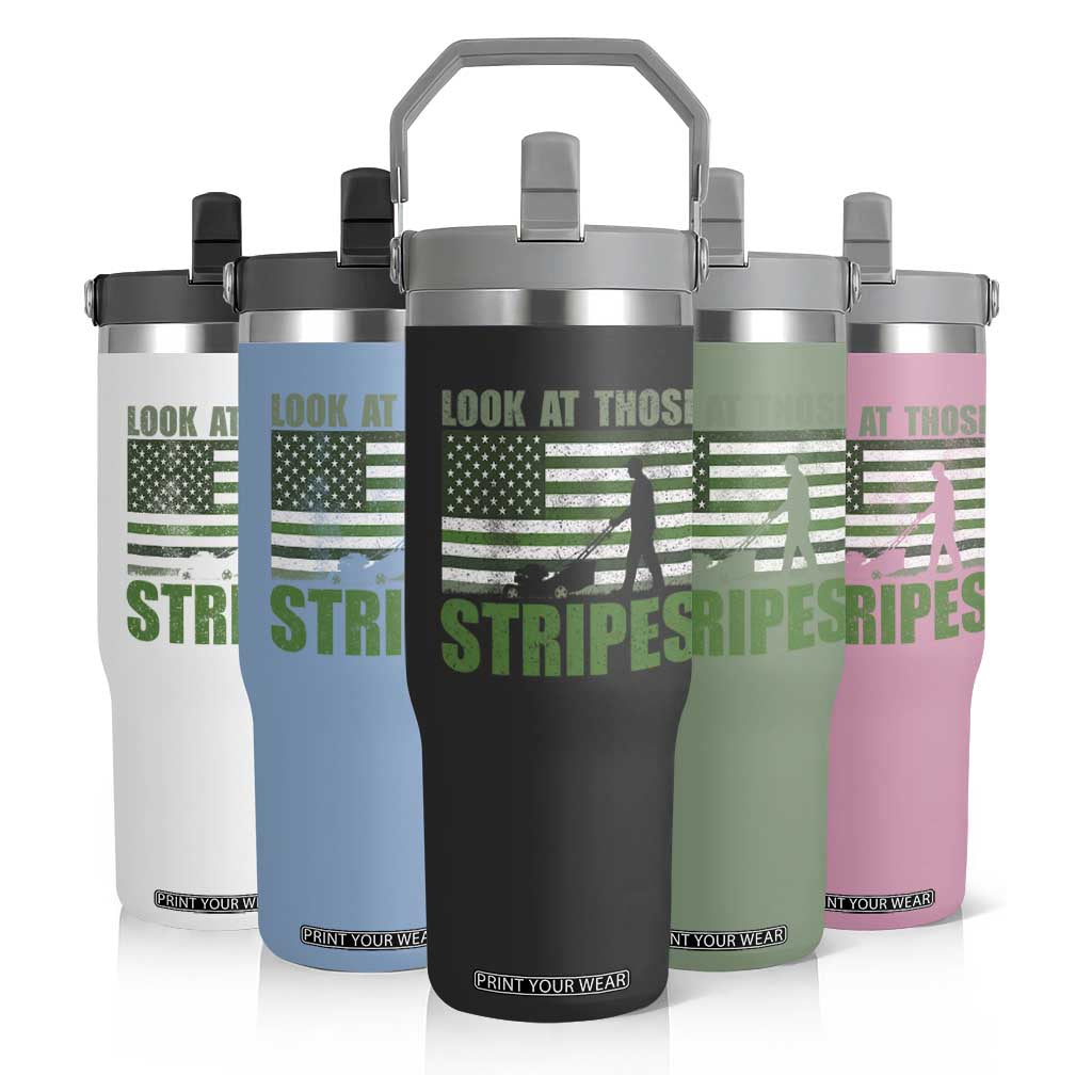 Funny Gardening Lawn Mower Flip Straw Tumbler Look At Those Stripes American Flag TS11 Print Your Wear