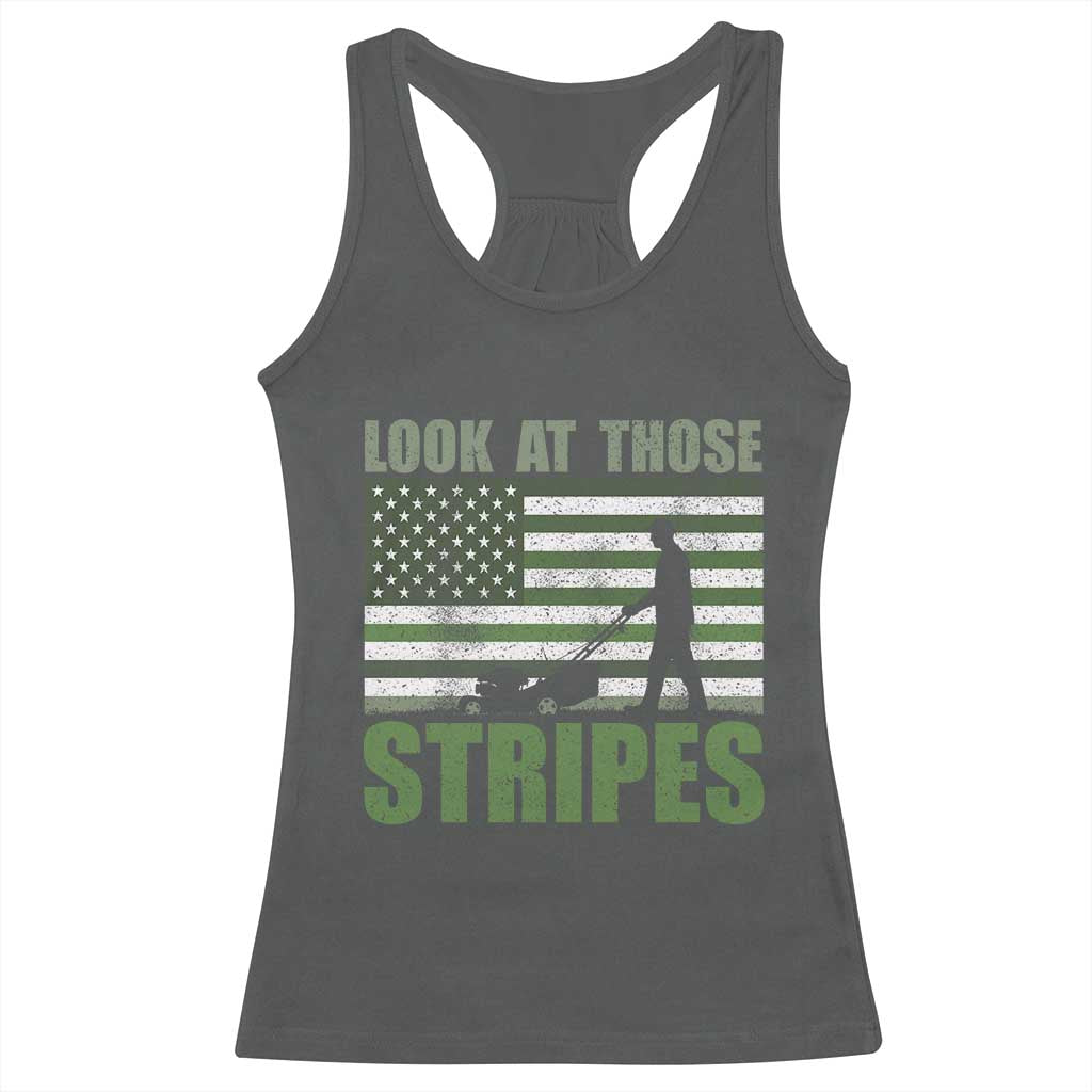Funny Gardening Lawn Mower Racerback Tank Top Look At Those Stripes American Flag TS11 Dark Heather Print Your Wear