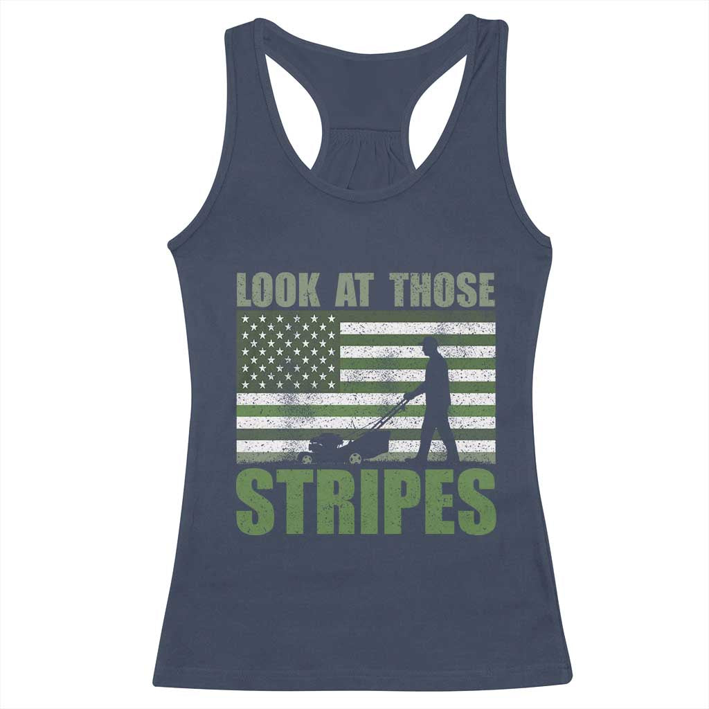 Funny Gardening Lawn Mower Racerback Tank Top Look At Those Stripes American Flag TS11 Navy Print Your Wear
