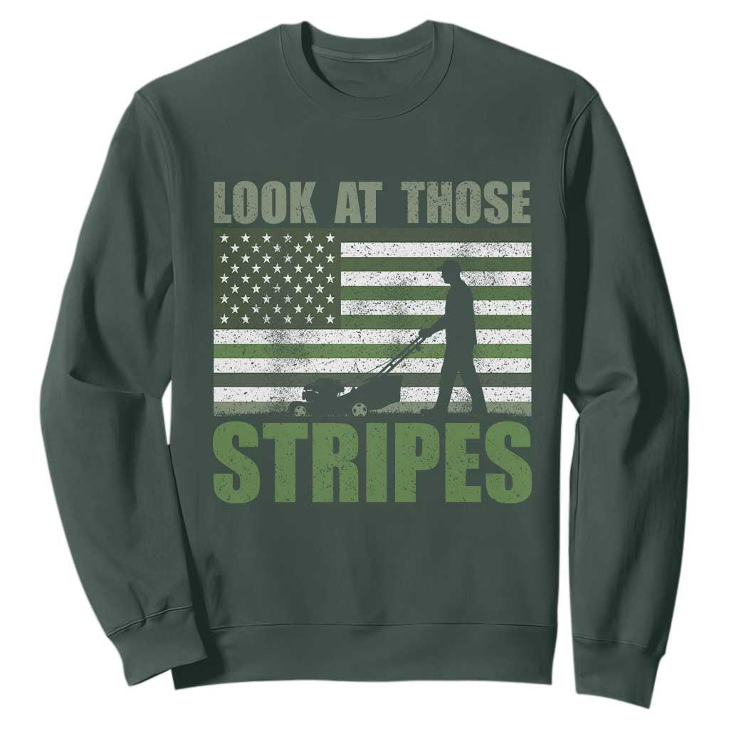 Funny Gardening Lawn Mower Sweatshirt Look At Those Stripes American Flag TS11 Dark Forest Green Print Your Wear