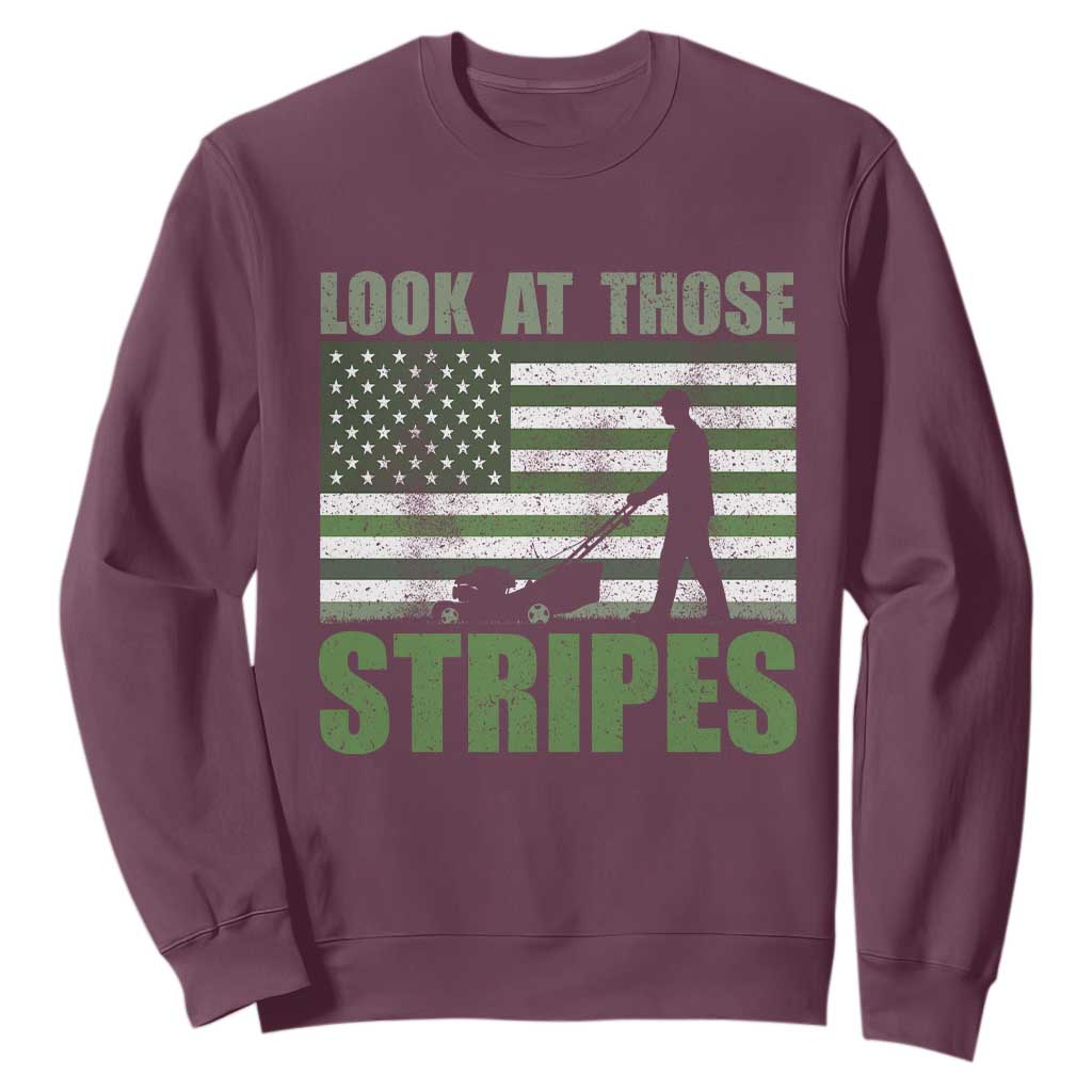 Funny Gardening Lawn Mower Sweatshirt Look At Those Stripes American Flag TS11 Maroon Print Your Wear