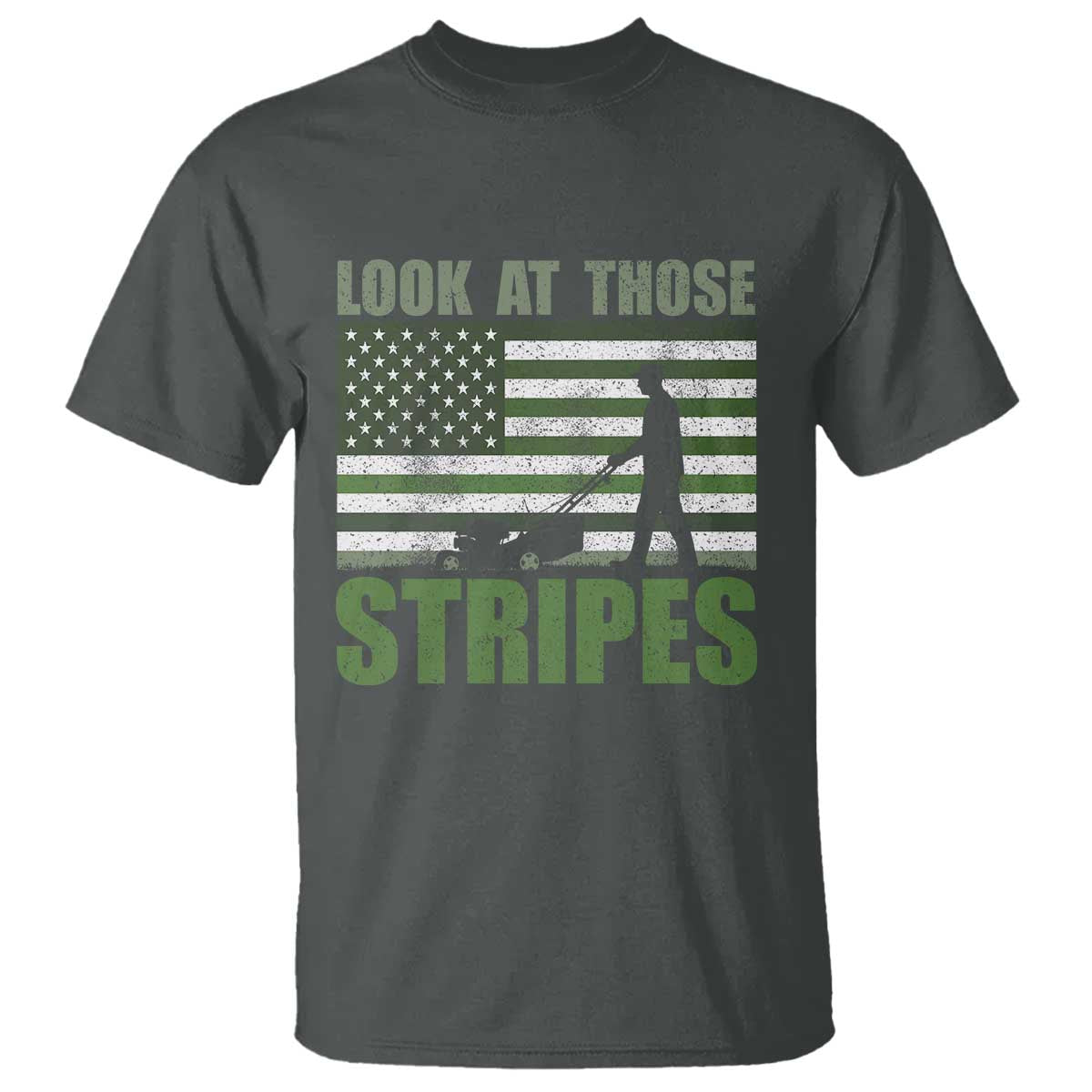 Funny Gardening Lawn Mower T Shirt Look At Those Stripes American Flag TS11 Dark Heather Print Your Wear