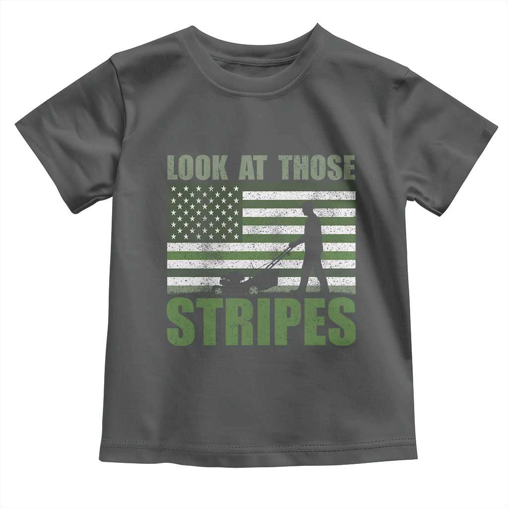 Funny Gardening Lawn Mower Toddler T Shirt Look At Those Stripes American Flag TS11 Dark Heather Print Your Wear