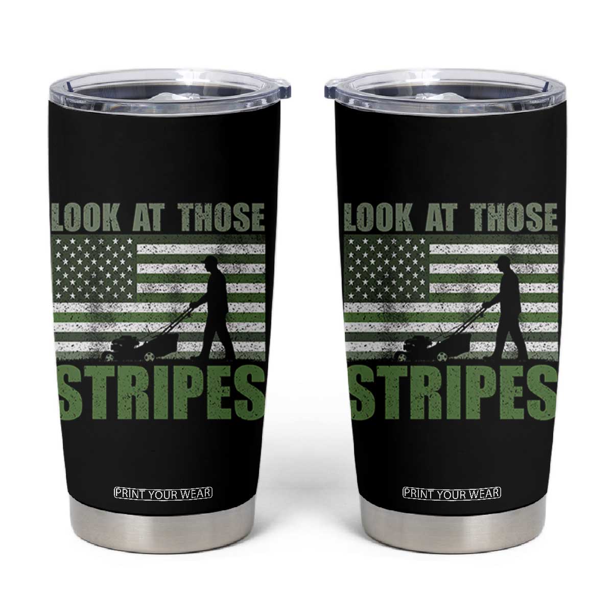 Funny Gardening Lawn Mower Tumbler Cup Look At Those Stripes American Flag TS11 Black Print Your Wear
