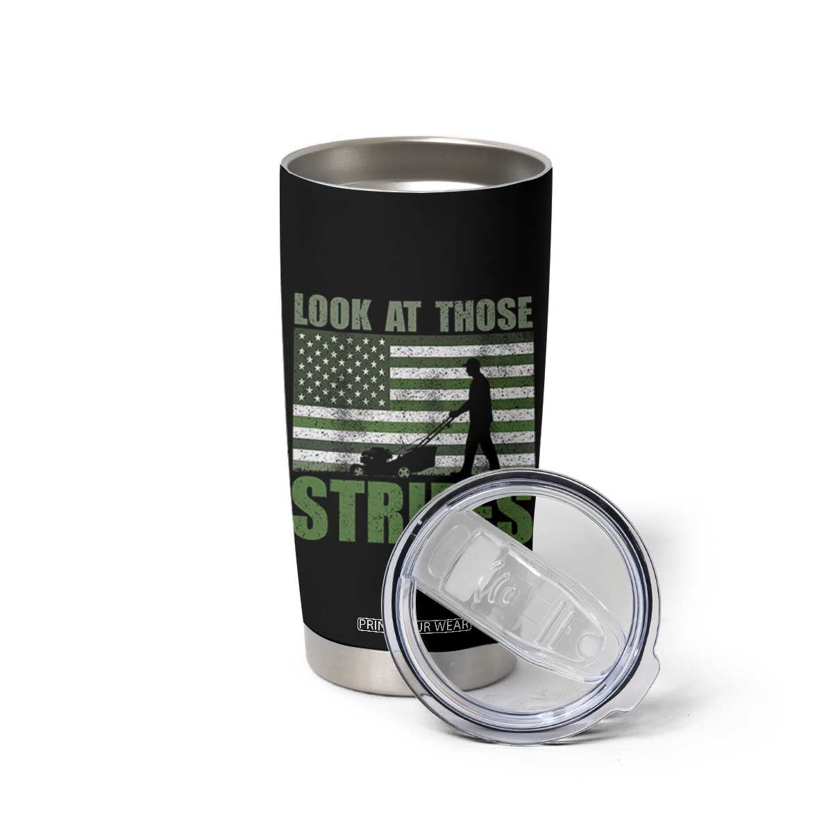 Funny Gardening Lawn Mower Tumbler Cup Look At Those Stripes American Flag TS11 Print Your Wear