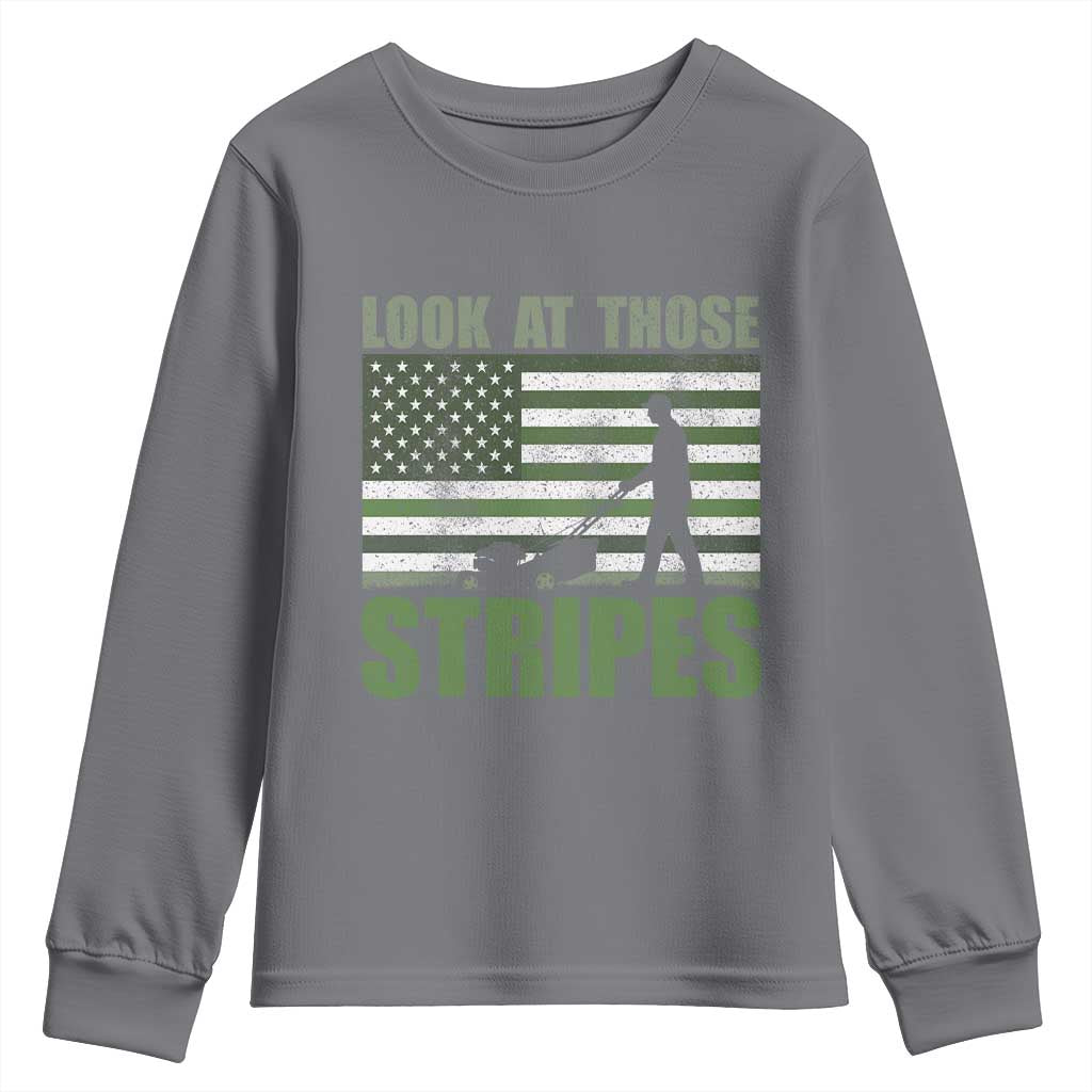 Funny Gardening Lawn Mower Youth Sweatshirt Look At Those Stripes American Flag TS11 Charcoal Print Your Wear