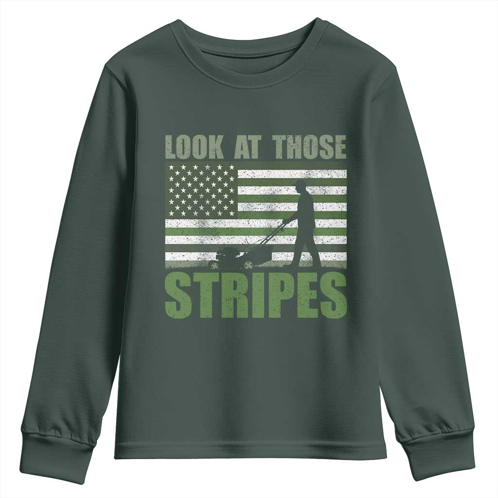 Funny Gardening Lawn Mower Youth Sweatshirt Look At Those Stripes American Flag TS11 Dark Forest Green Print Your Wear