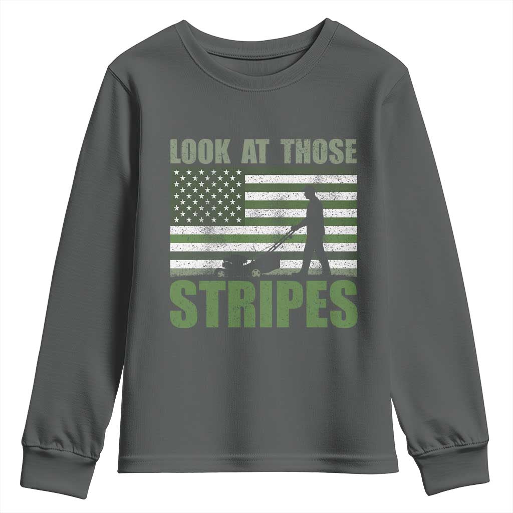 Funny Gardening Lawn Mower Youth Sweatshirt Look At Those Stripes American Flag TS11 Dark Heather Print Your Wear