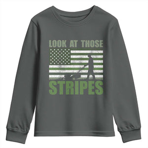 Funny Gardening Lawn Mower Youth Sweatshirt Look At Those Stripes American Flag TS11 Dark Heather Print Your Wear