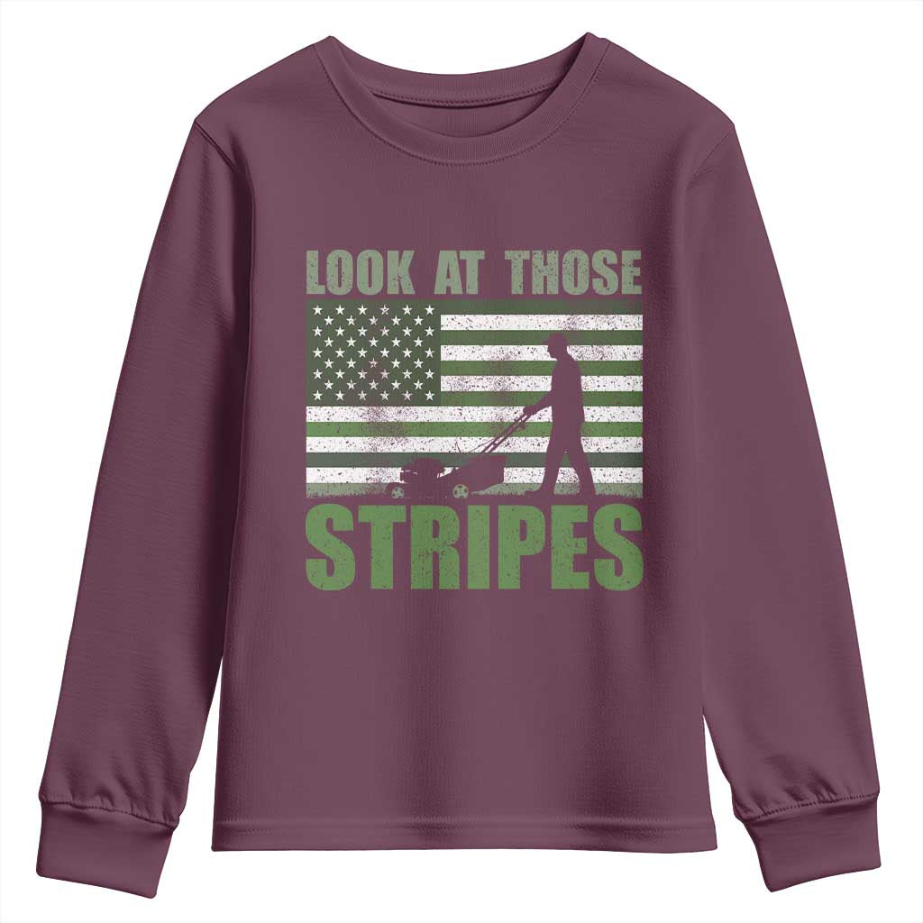 Funny Gardening Lawn Mower Youth Sweatshirt Look At Those Stripes American Flag TS11 Maroon Print Your Wear