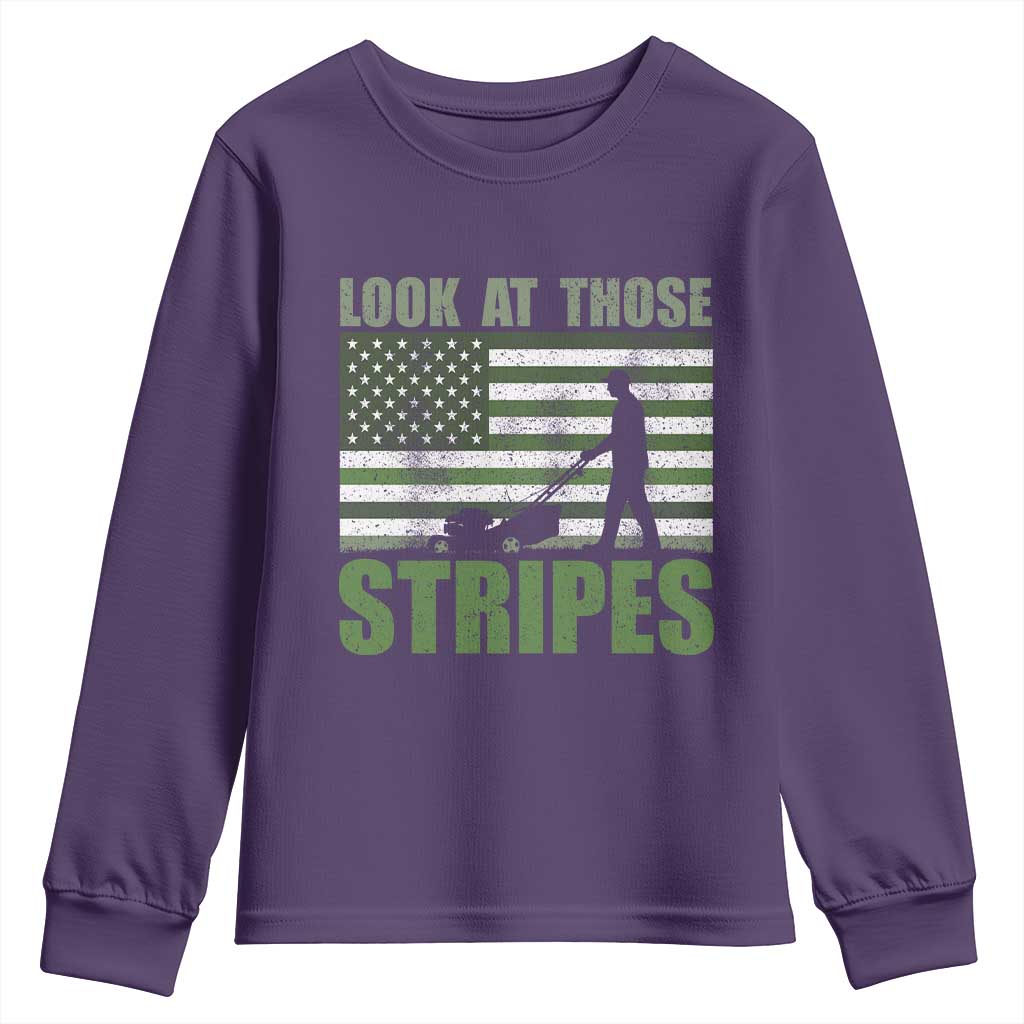 Funny Gardening Lawn Mower Youth Sweatshirt Look At Those Stripes American Flag TS11 Purple Print Your Wear