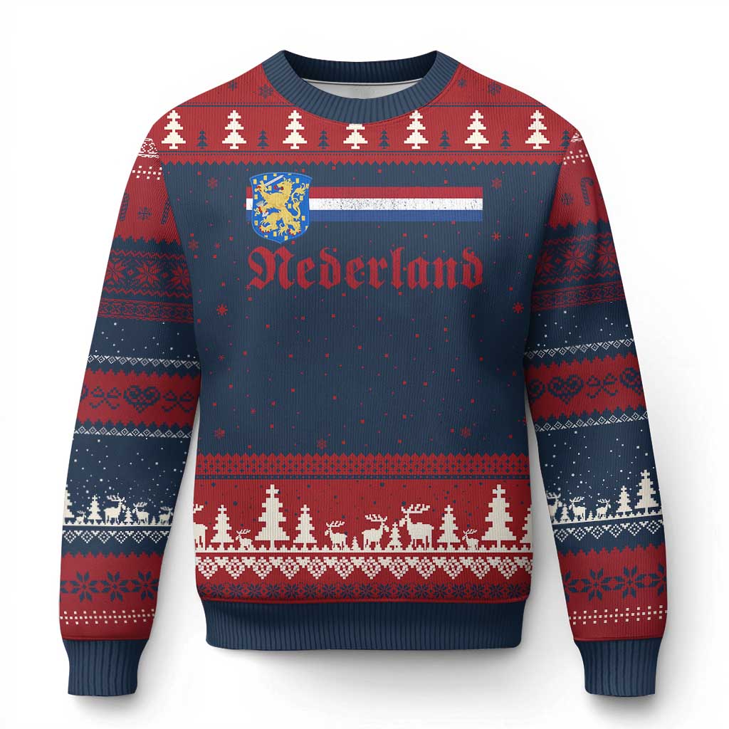 Nederland Holland Emblem Lion Vintage Dutch Flag Ugly Christmas Sweater TS11 Navy Red Print Your Wear