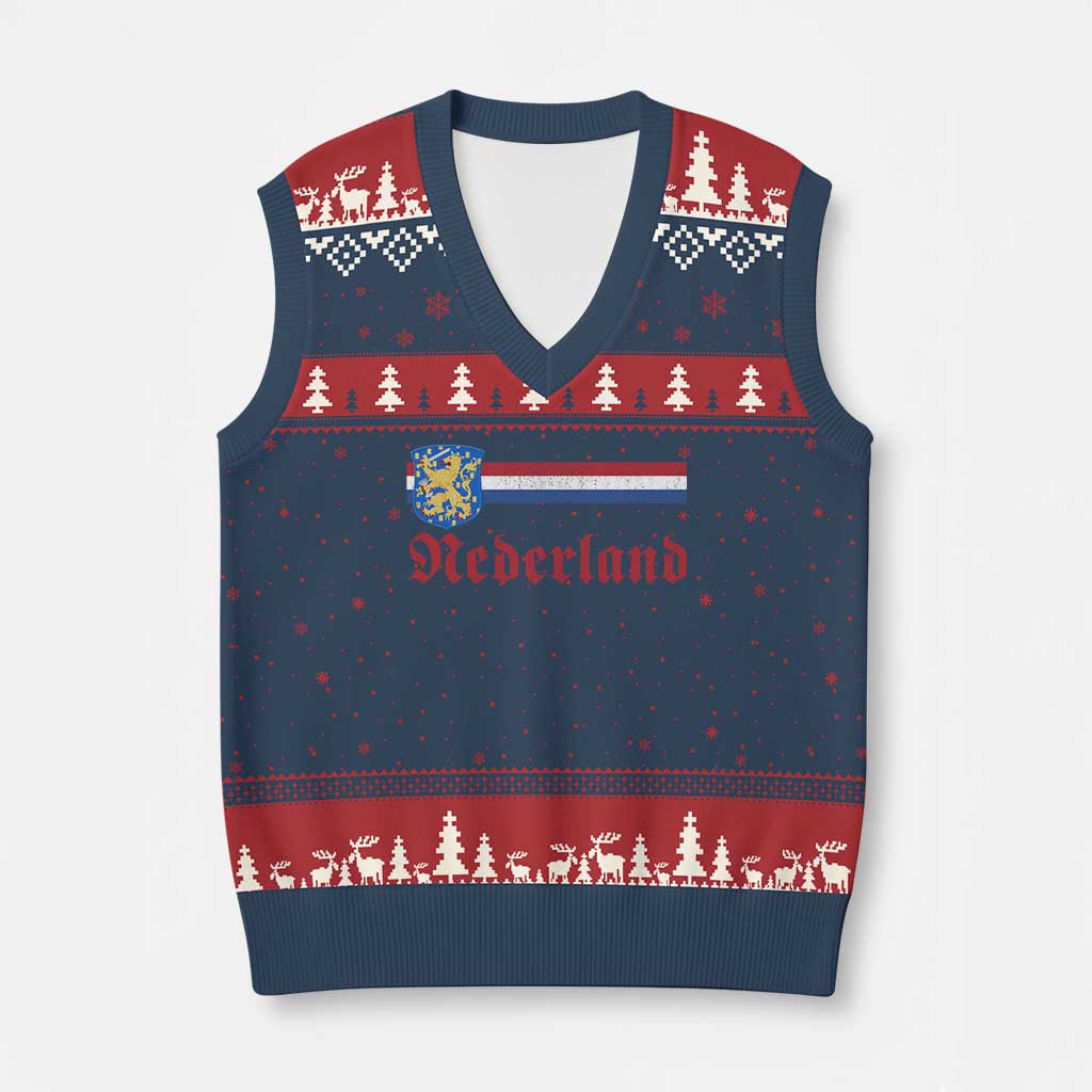 Nederland Holland Emblem Lion Vintage Dutch Flag V-Neck Knit Sweater Vest TS11 Navy Red Print Your Wear