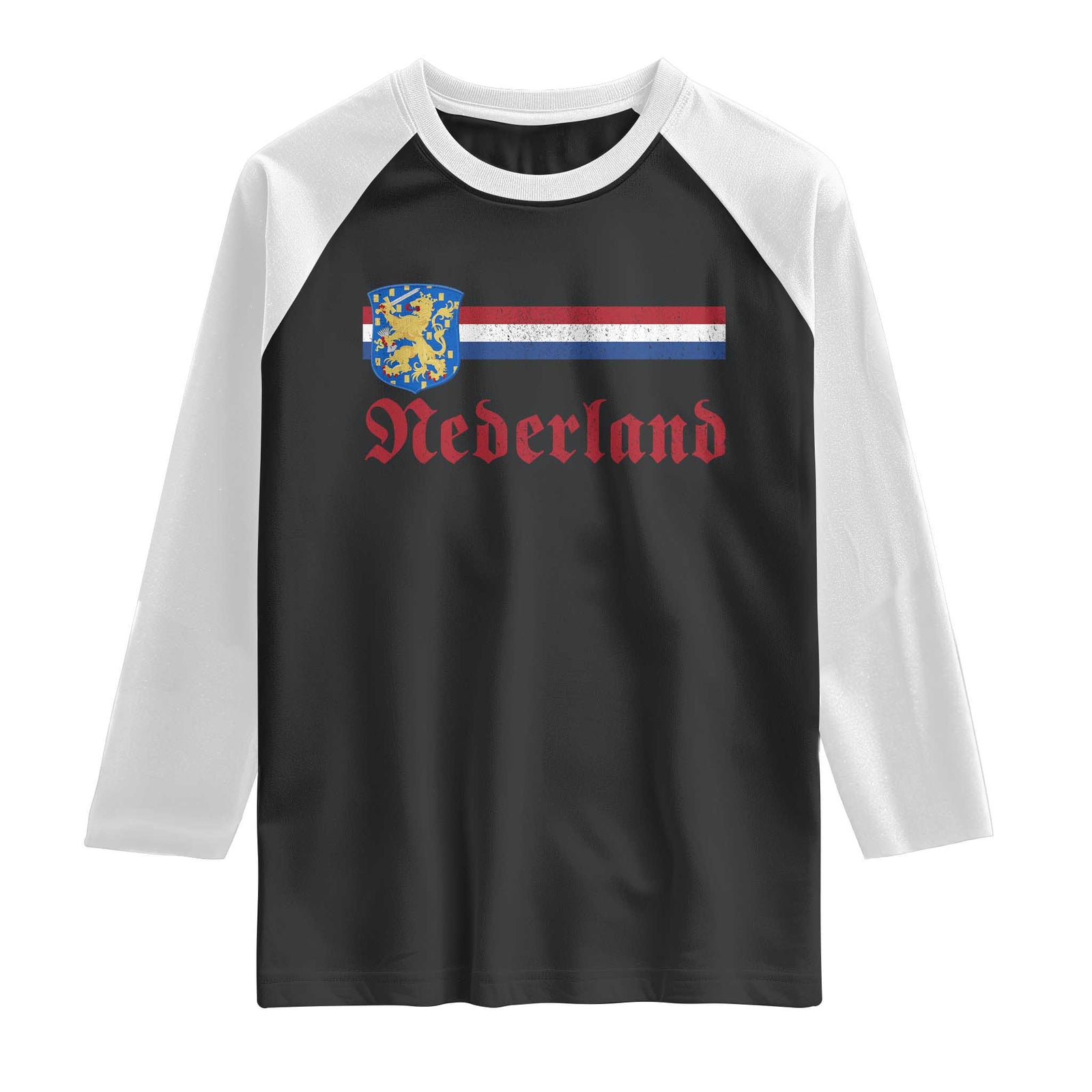 Nederland Holland Emblem Lion Vintage Dutch Flag Raglan Shirt TS11 Black White Print Your Wear