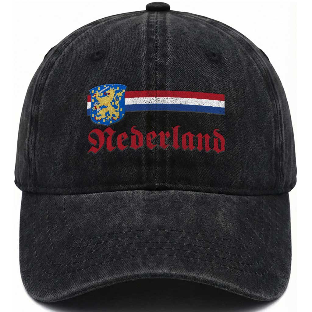 Nederland Holland Emblem Lion Vintage Dutch Flag Washed Cotton Baseball Cap