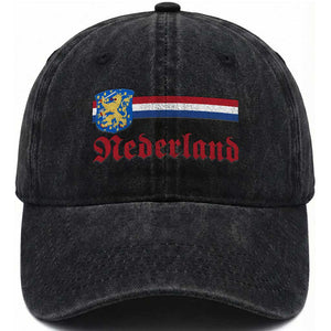 Nederland Holland Emblem Lion Vintage Dutch Flag Washed Cotton Baseball Cap