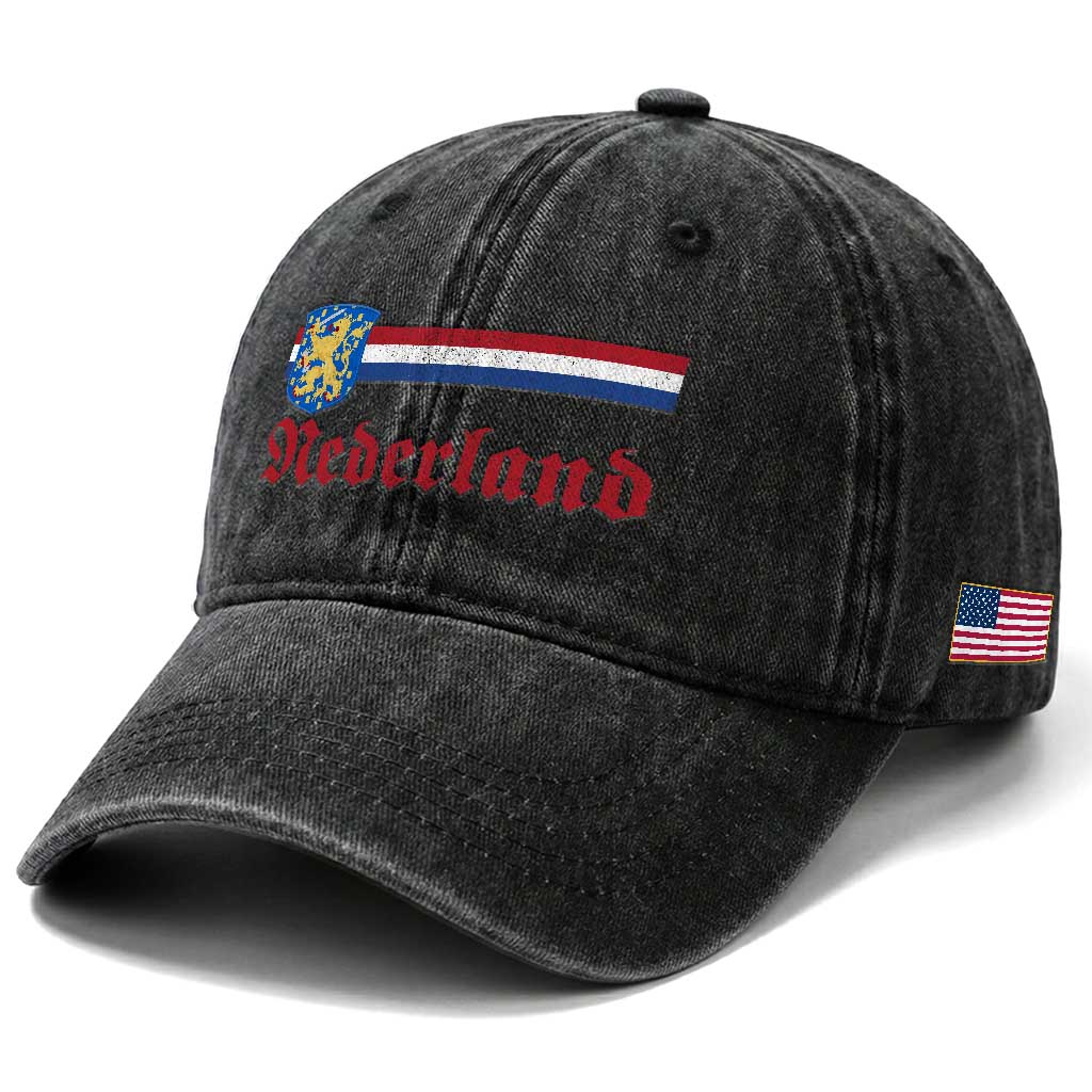 Nederland Holland Emblem Lion Vintage Dutch Flag Washed Cotton Baseball Cap