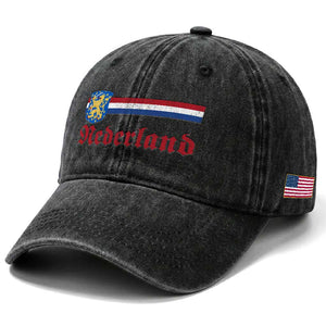 Nederland Holland Emblem Lion Vintage Dutch Flag Washed Cotton Baseball Cap