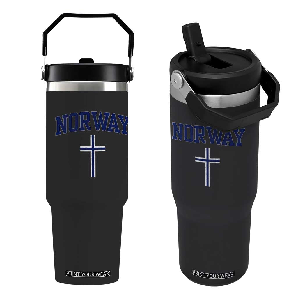Norway Vintage Soccer Design The Nordic Cross Flag Flip Straw Tumbler TS11 One Size: 30 oz Black Print Your Wear