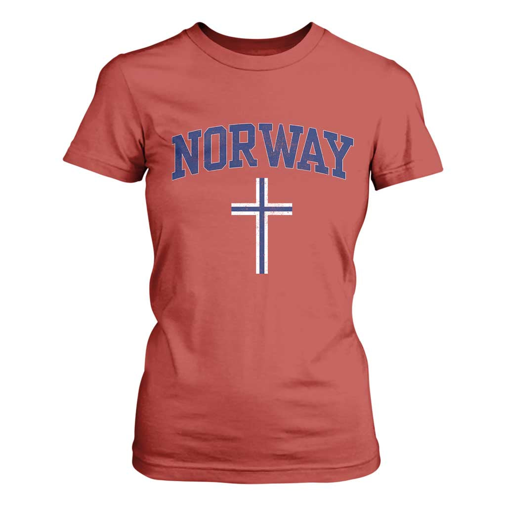 Norway Vintage Soccer Design The Nordic Cross Flag T Shirt For Women TS11 Red Print Your Wear