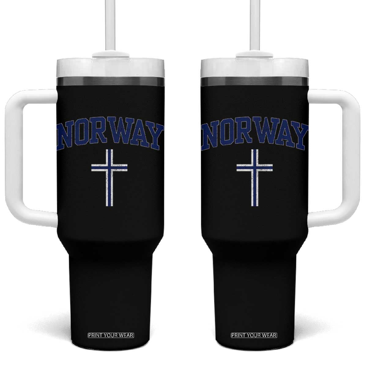Norway Vintage Soccer Design The Nordic Cross Flag Tumbler With Handle TS11 One Size: 40 oz Black Print Your Wear