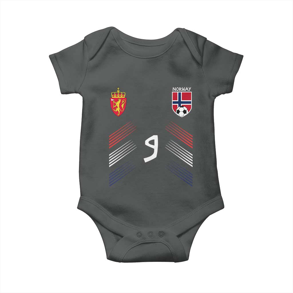Norway Football Crest Jersey Style Baby Onesie Number 9 Viking Athletic for Soccer Fan