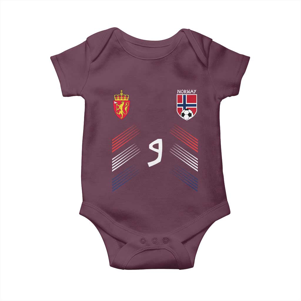 Norway Football Crest Jersey Style Baby Onesie Number 9 Viking Athletic for Soccer Fan