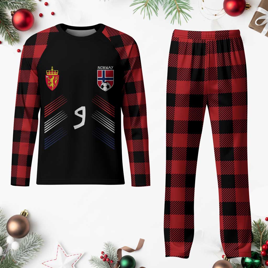 Norway Football Crest Jersey Style Plaid Pajama Set Number 9 Viking Athletic for Soccer Fan